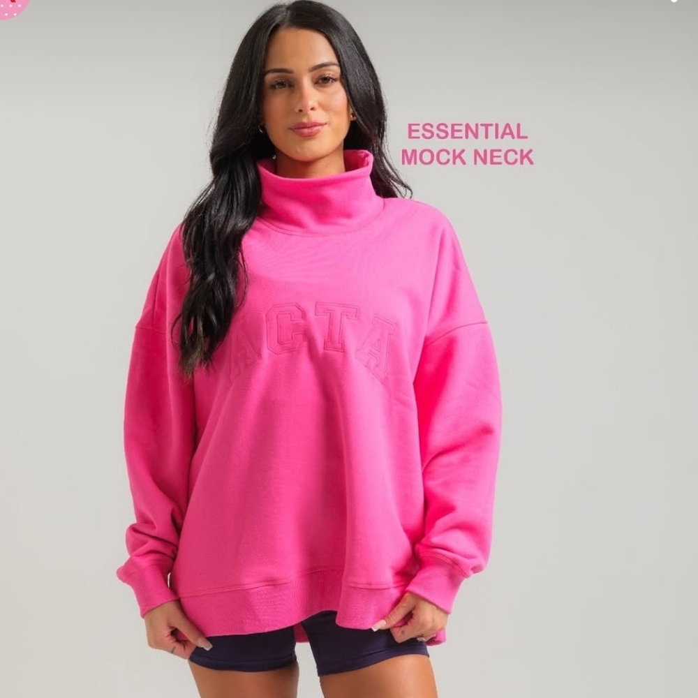 NWT ACTA 🩷 Hot Pink Essential Mock Neck - Valentines Drop S/M